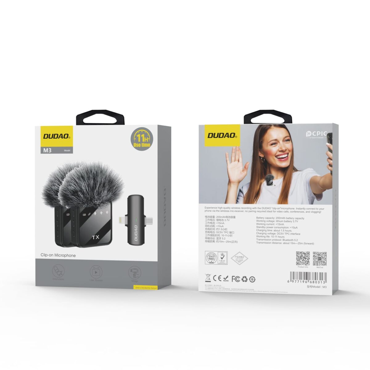 Dudao M3 Collar Microphone 2pc set for Lightning and Type-C - Image 2