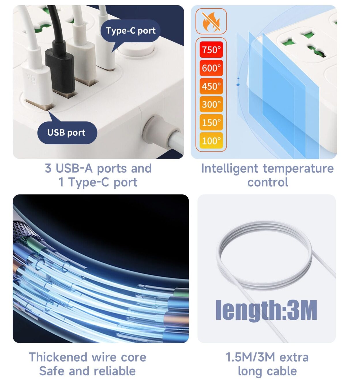 Dudao C6 2500W 3 Socket 7port Plug Length 3meters - Image 2