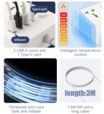 Dudao C6 2500W 3 Socket 7port Plug Length 3meters - Image 2