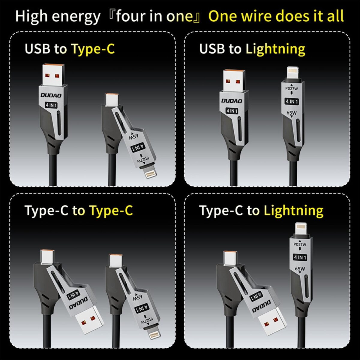 DUDAO L20PRO 4 IN 1 SPRINGS CHARGE CABLE 65W - Image 4